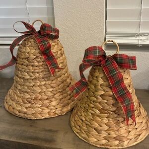 Raffia Woven Decorative Bells, set of 2.